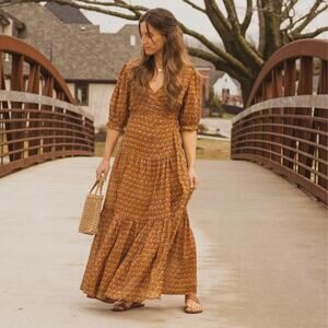 Daughters of India Zuri Wrap Maxi Dress Autumn Floral Print Short Sleeve Boho M